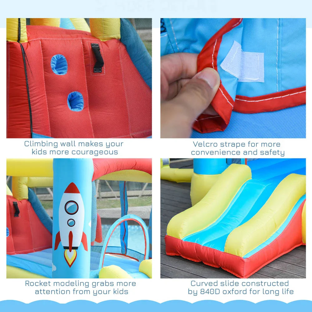Outsunny Rocket Inflatable Bounce Castle with Slide & Splash Pool – 3.4m x 2.8m x 1.85m