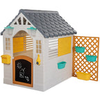 Dolu Garden Playhouse with Fence – White & Grey Outdoor Kids Playhouse