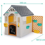 Dolu Garden Playhouse with Fence – White & Grey Outdoor Kids Playhouse
