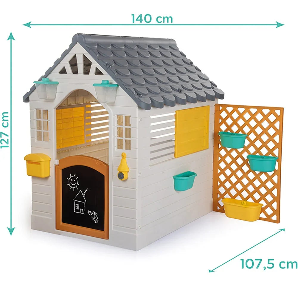 Dolu Garden Playhouse with Fence – White & Grey Outdoor Kids Playhouse