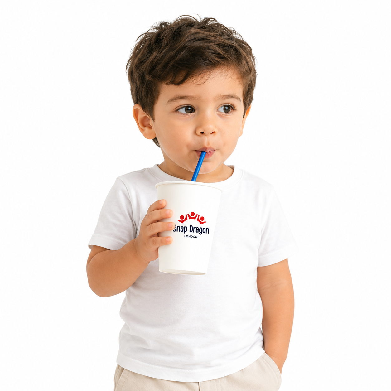 Snap Dragon London Kids Reusable Drinking Cup with Straw – White