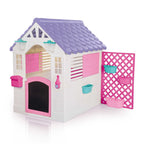 Dolu Garden Playhouse with Fence – White & Grey Outdoor Kids Playhouse