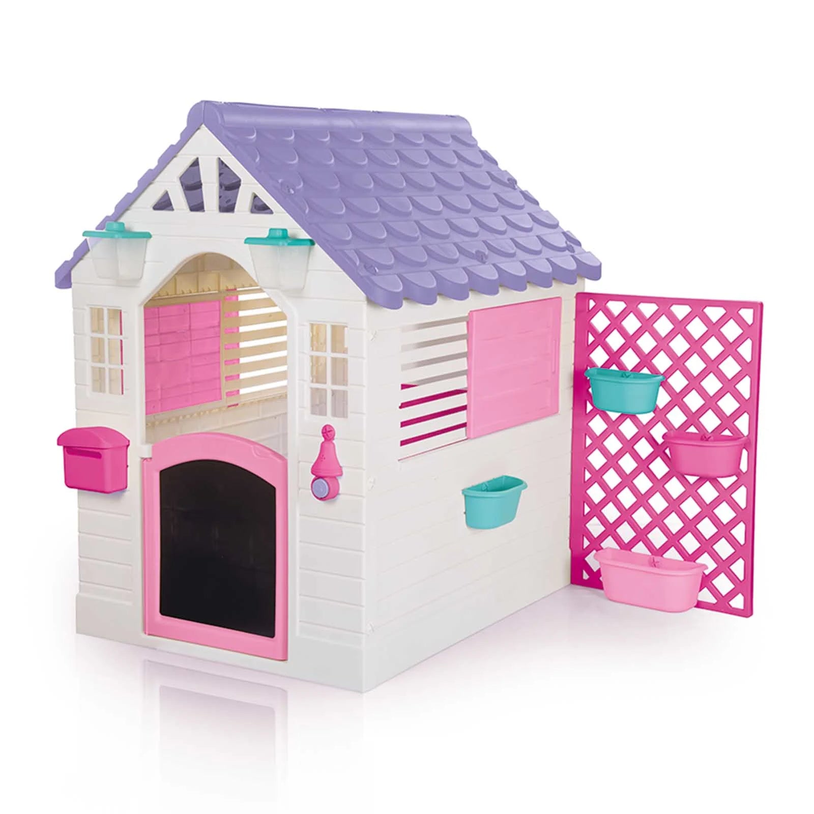 Dolu Garden Playhouse with Fence – White & Grey Outdoor Kids Playhouse
