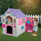 Dolu Garden Playhouse with Fence – White & Grey Outdoor Kids Playhouse