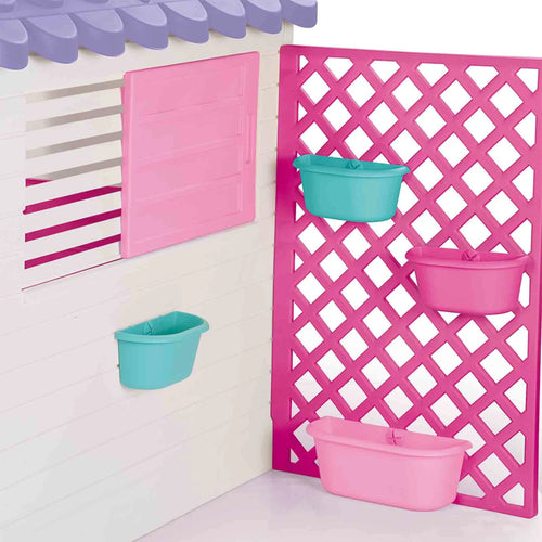 Dolu Garden Playhouse with Fence – White & Grey Outdoor Kids Playhouse